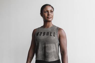 Nobull Muscle Women's Tank Tops Grey Camo | Australia (KH1572)